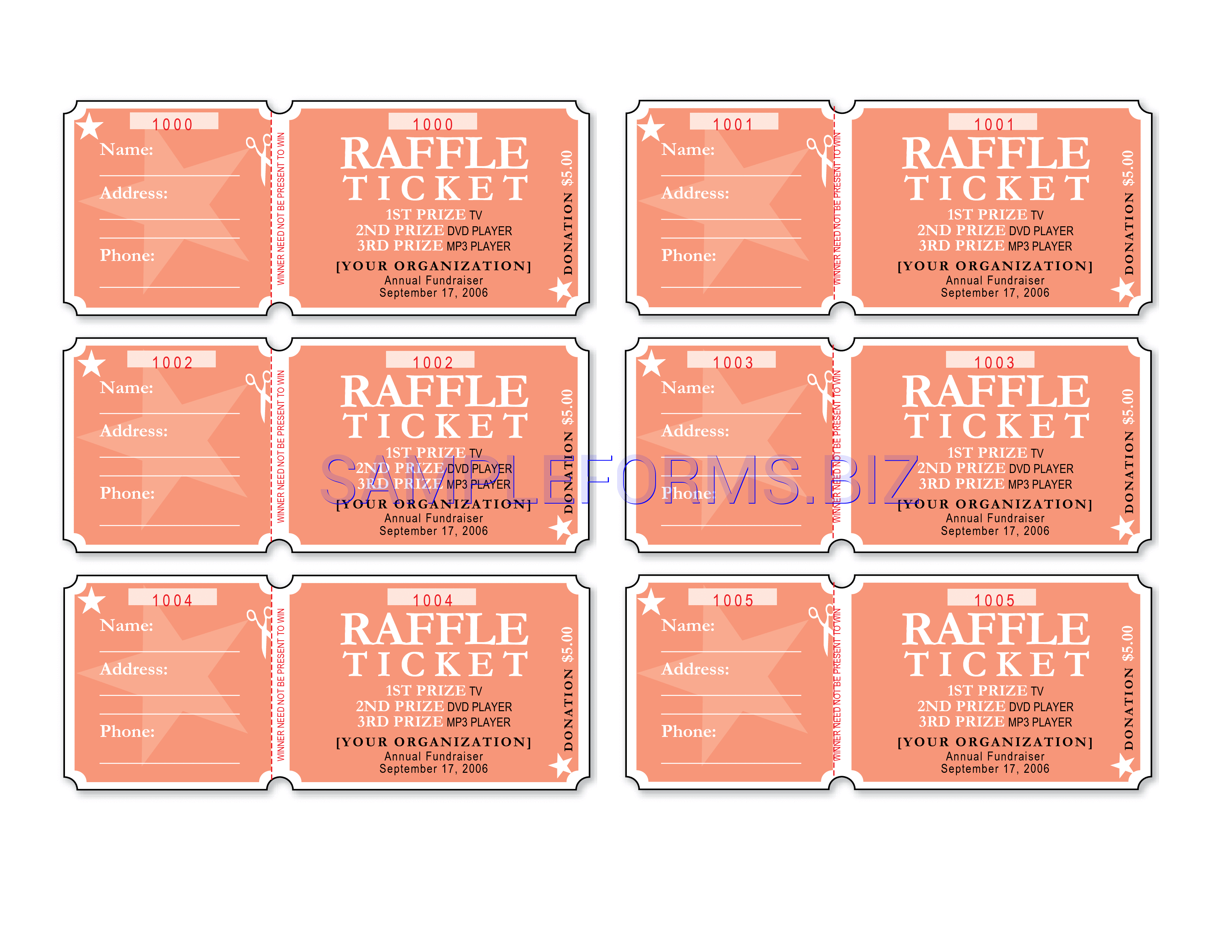 Preview free downloadable Raffle Ticket Template 1 in PDF (page 1)